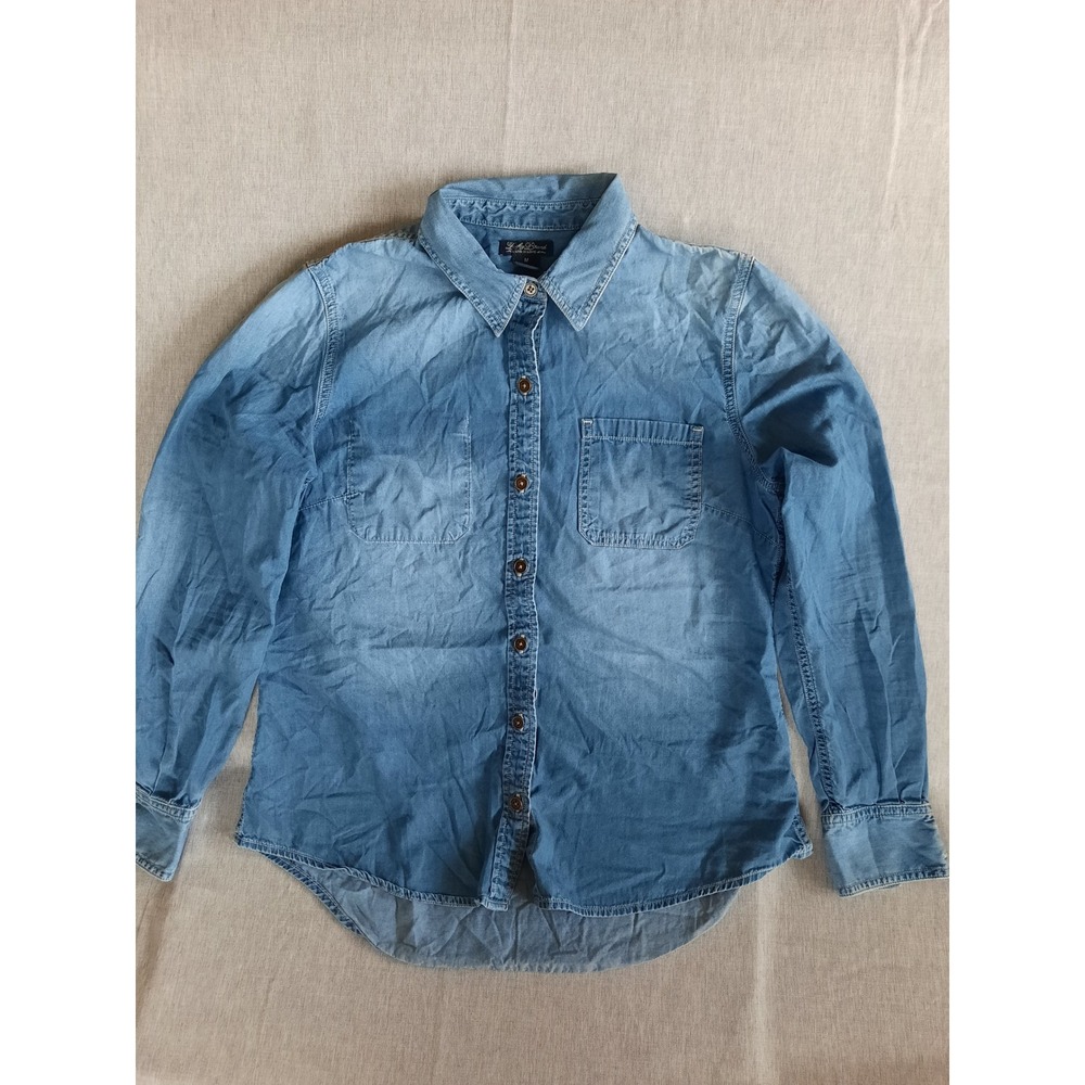 Lucky Brand Women's Medium Chambray Button Shirt Double Side Pocket Pure Cotton‎